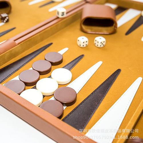 订制真皮休闲游戏盒 皮革双陆棋盒 西洋棋可折叠礼盒